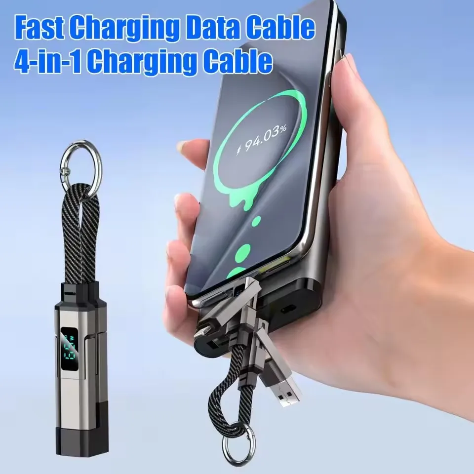 65W 4 in 1 Keychain Charging Cable USB C Cable With V/A/W Cable Type C For Apple Portable Cord For IPhone/Samsung/Laptop/iPad