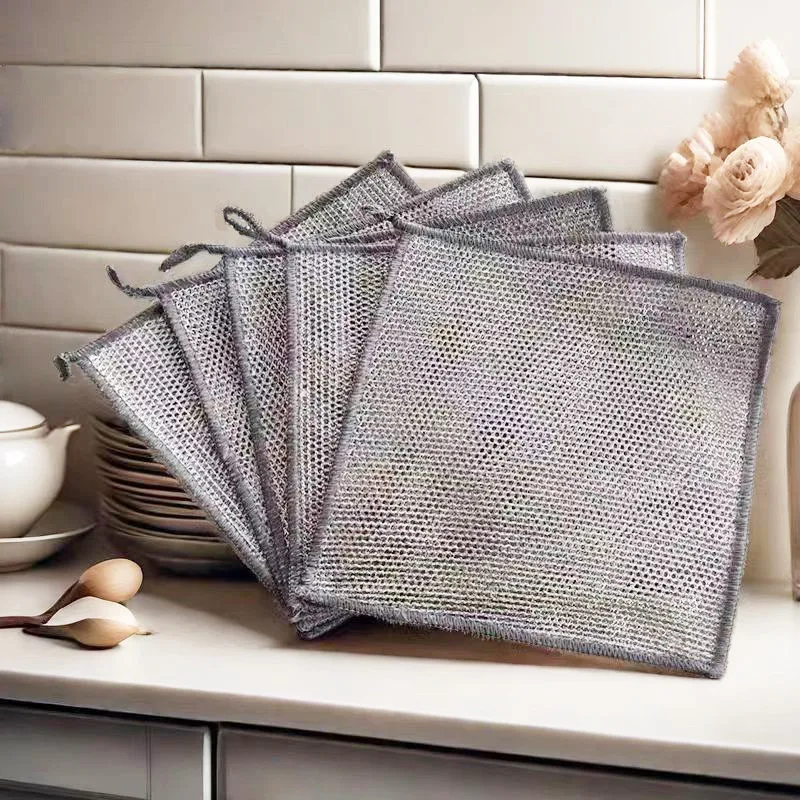 3-layer Thickened Silver Wire Dishcloth, Stove Cleaning, Hanging Steel Wire Rag, Kitchen Decontamination, Non-oil Dishtowel