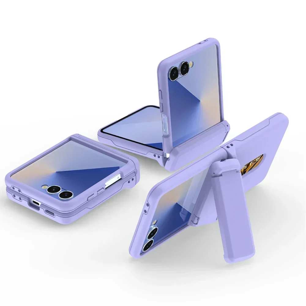 Luxury Frosted Hard Phone Case For Samsung Galaxy Z Flip 8 7 Card Slot Invisible Holder Hinge Full-pack Shockproof Protect Cover view 6