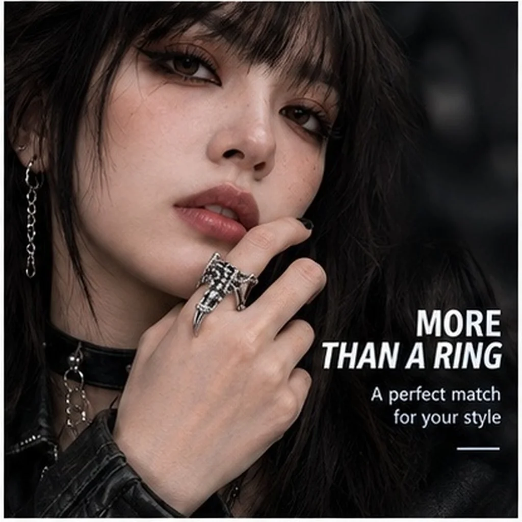 Full Finger Gothic Scorpion Ring Vintage Knuckle Joint Adjustable Open Hinged Activity Ring for Halloween Costume Party