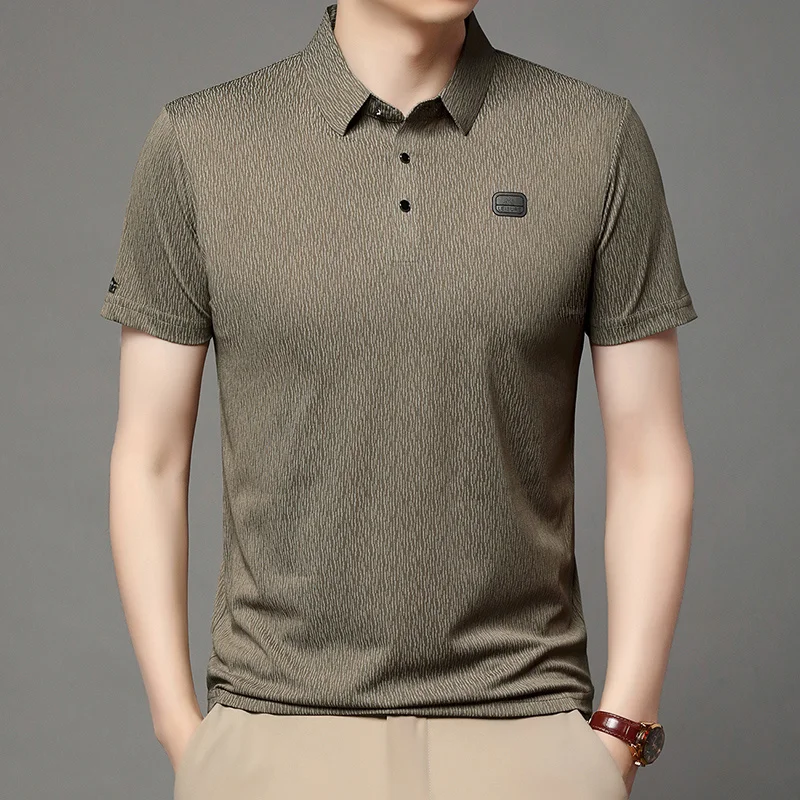 Herren Kurzarm-Poloshirts mit Vertikalen Streifen Lässige Leichte Atmungsaktive Oberteile mit Logo-Emblem für Männer – Detail 18