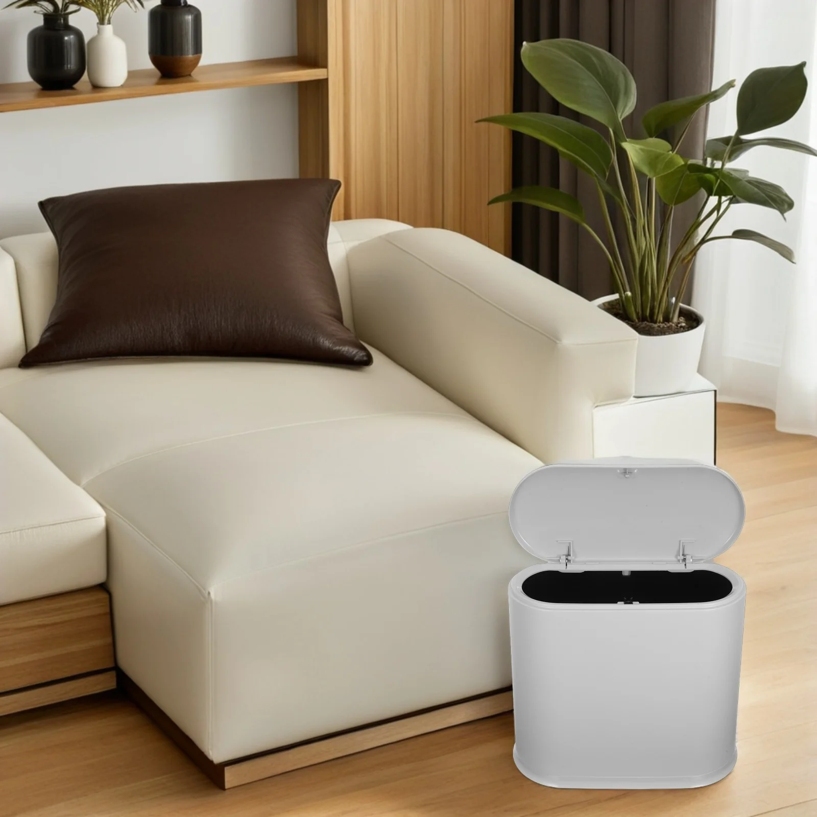 

15L Slim Press on Trash Can Modern Lidded Design for Kitchen Bathroom Cabinet Space Saving Waste Bin Easy Push Top Operation