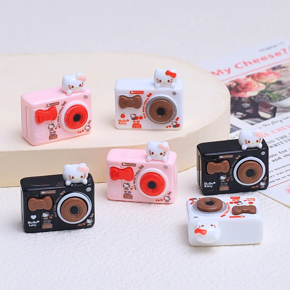 2 ชิ้น 3d Hello Kitty Series สีดํากล้อง DIY เรซิ่นอุปกรณ์เสริมเครื่องประดับ Hairpin โทรศัพท์มือถือกรณี Charm พวงกุญแจจี้วัสดุ