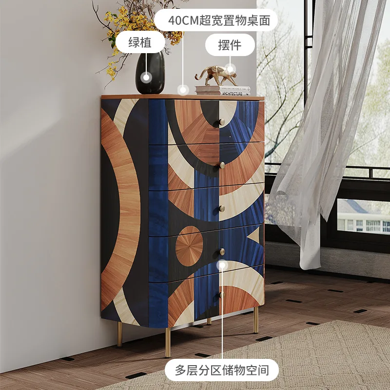 Italian light luxury chest of drawers high sense art parquet drawer cabinet villa home bedroom storage solid wood side cabinet
