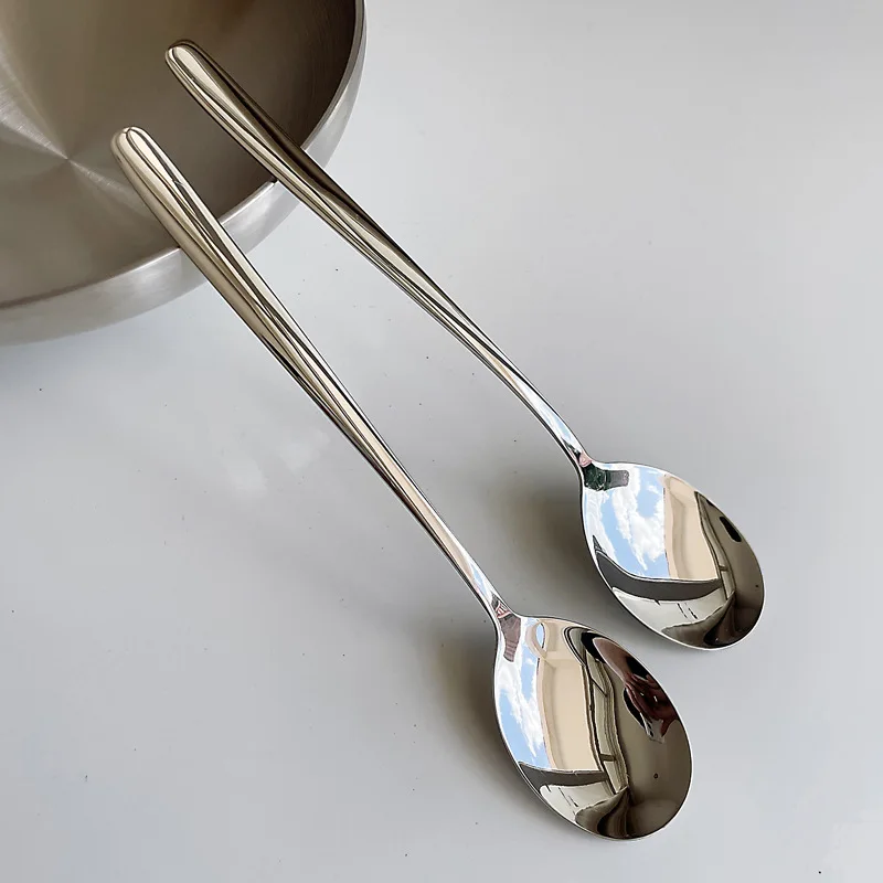 Korean Style Long Handle 304 Stainless Steel Spoon for Eating And Drinking Soup Laser Patternable Rice Spoon Home Use Spoon