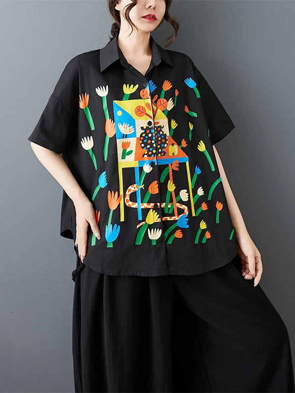 ريترو Sle ثلاثية الأبعاد طباعة ort Sve المرأة irt تصميم فضفاض تخفيف التخسيس توب صيف 2025 حجم كبير عادية Faion #1