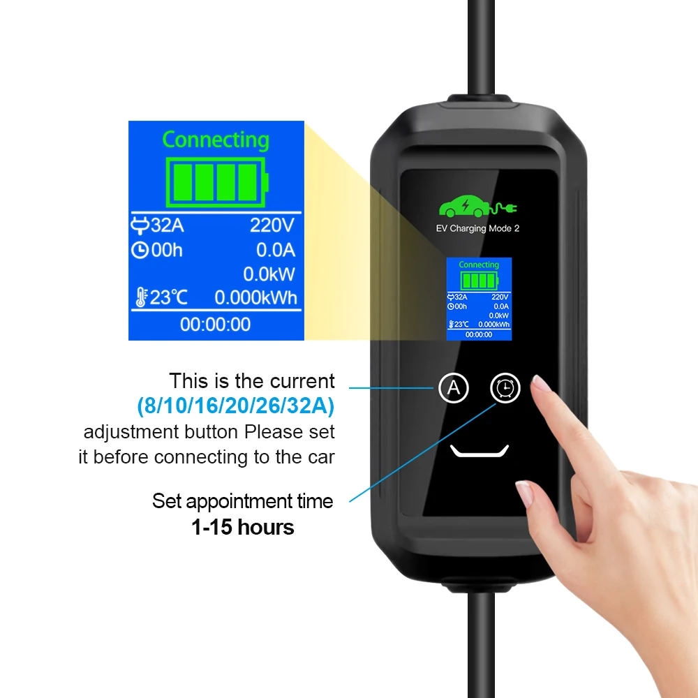 Portable EV Charger 8/10/13/16/26/32A 7KW Type 2 Plug Charging For Hybrid Eletric Vehicle Cars Total 5M