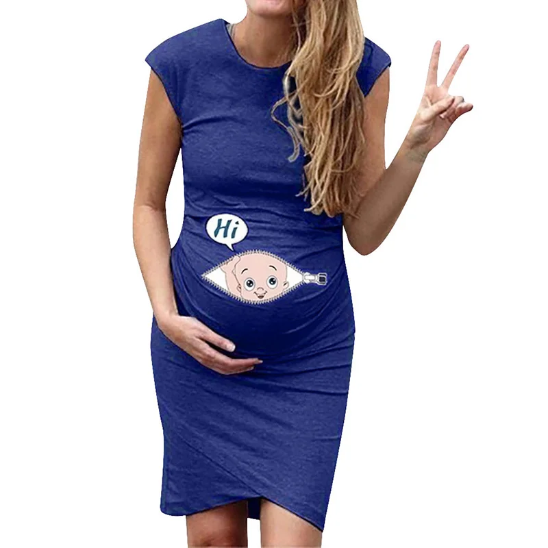 Süßes Umstandskleid, lockeres Freizeitkleid, Damen-Umstandskleidung, Übergröße, schwangere Frau, Umstandskleid – Detail 4