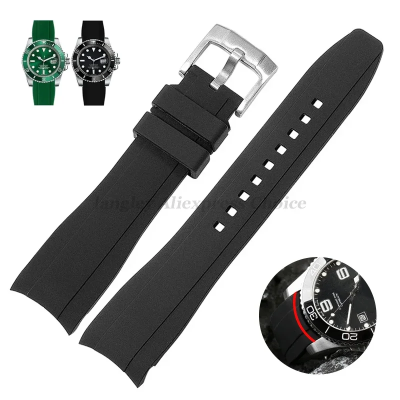 Curved End Silicone Strap 20mm 22mm for Citizen Waterproof Rubber Watch Band for Omega for Swatch Bracelet for Rolex Men Women