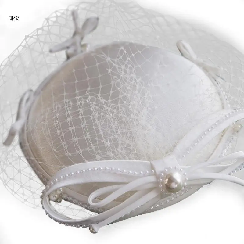 

X5QE 5.90In Elegant Vintage Veil Fascinator Hats with Short Lace Elegant Bow