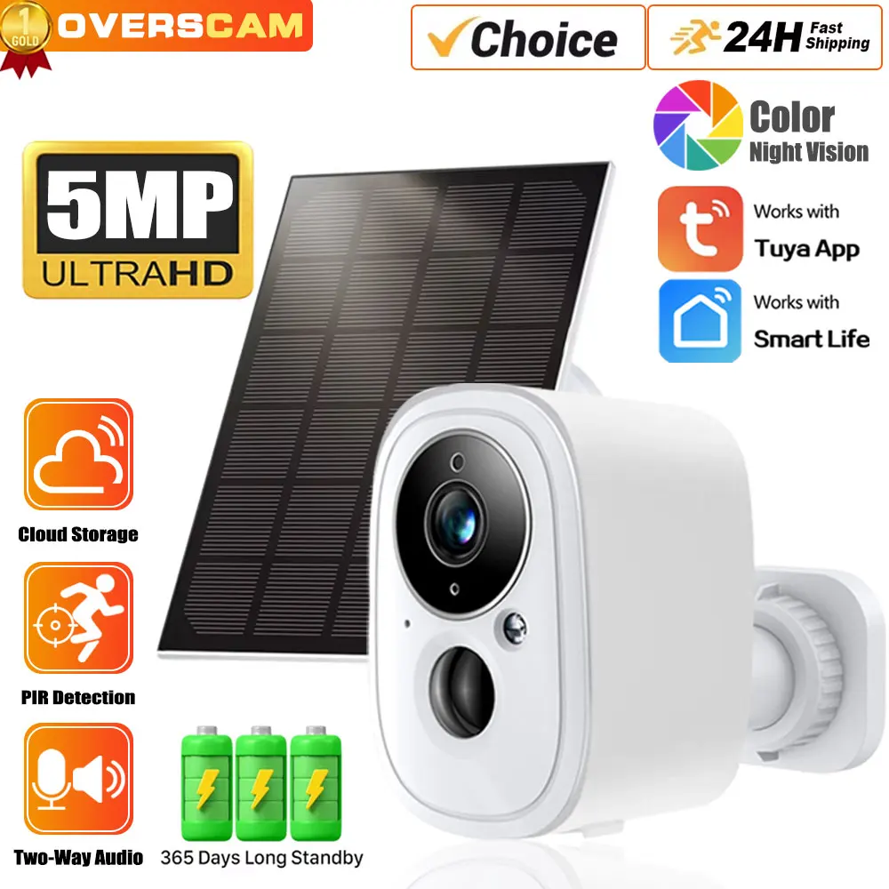 HD Wireless Outdoor Wifi Home 5MP Solar PTZ Camera CCTV Solar Panel Recharge Li-Batteries Surveillance Cam Works With Tuya APP