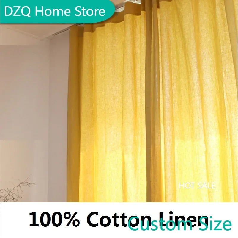 

Natural Cotton Linen Curtain Orginal Flax Curtains Yellow Semi-blackout cortinas for Living Room Bedroom Golden Window Drapes