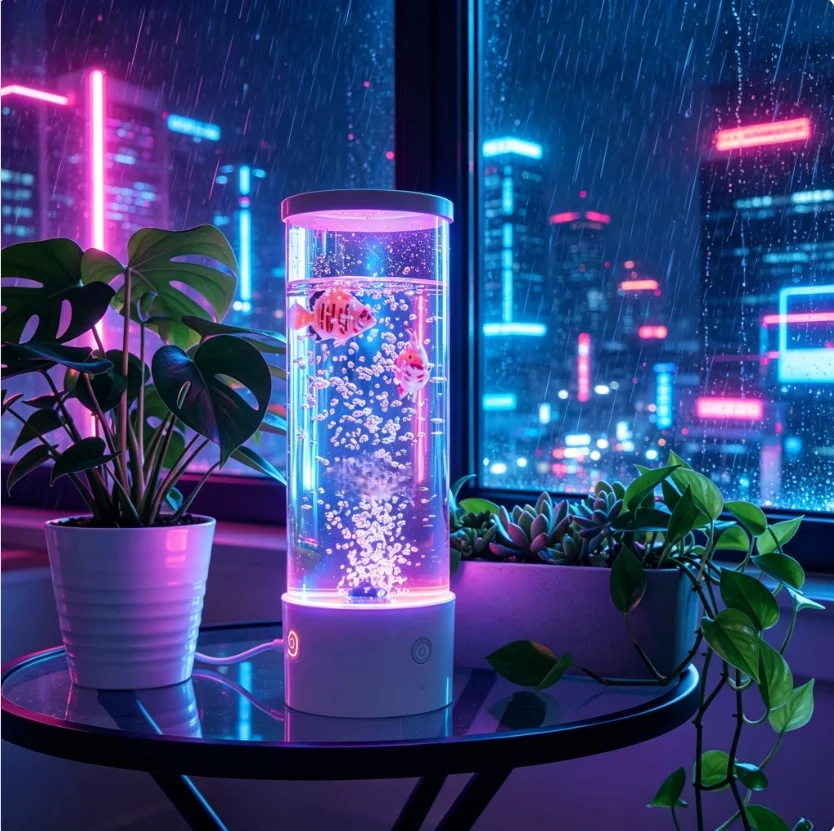

USB Aquarium Lamp LED Bubble Fish Night Light Bedside Table Lamp Sensory Relaxation Light for Bedroom Office Living Room Gift