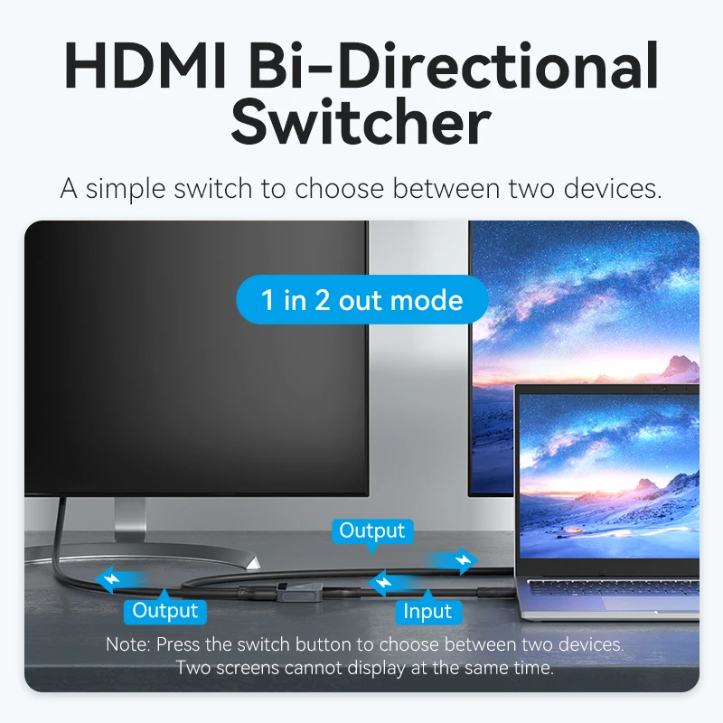 Vention HDMI Switcher Bi-Direction 4K HDMI 2.0 Switch 1x2/2x1 Adapter For PS4/5 Xiaomi TV Box 2 in 1 Out 1 in 2 Out HDMI Spitter