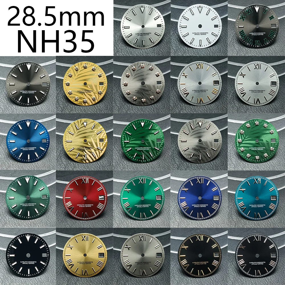 28,5 mm hochwertiges, modifiziertes Zifferblatt mit Einzelkalender, geeignet für NH35/NH36 Uhrwerkzubehör, personalisiertes Uhrenteil