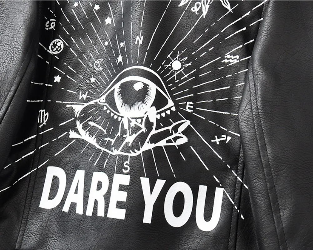 Damska kurtka skórzana High Street, kurtka bomberka z nitami ze skóry PU, nadruk z oczkami, punkowa kurtka motocyklowa, luksusowa odzież wierzchnia damska