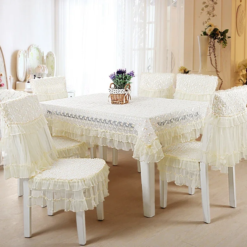 Modern Romantic Lace Tablecloth Chair Cover Exquisite Embroidery Home Banquet Wedding Table Cloth Rectangular Table Cover