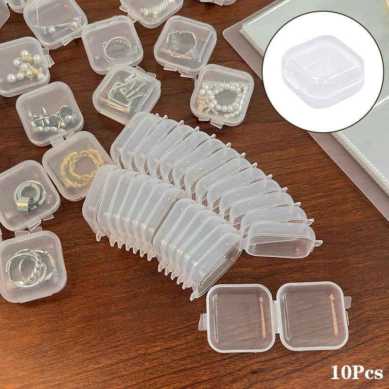 10Pcs Mini Storage Box Transparent Square Plastic Case Earring Ring Jewelry Packaging Portable Grocery Storager