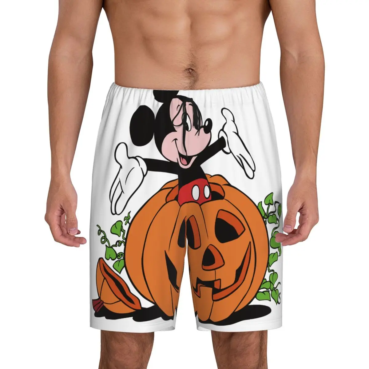 

Minnie Mickey Mouse Pajama Shorts Men's Pumpkin Pie Donald Duck Sleepwear Lounge Bottom Stretch Sleep Short Pjs with Pockets