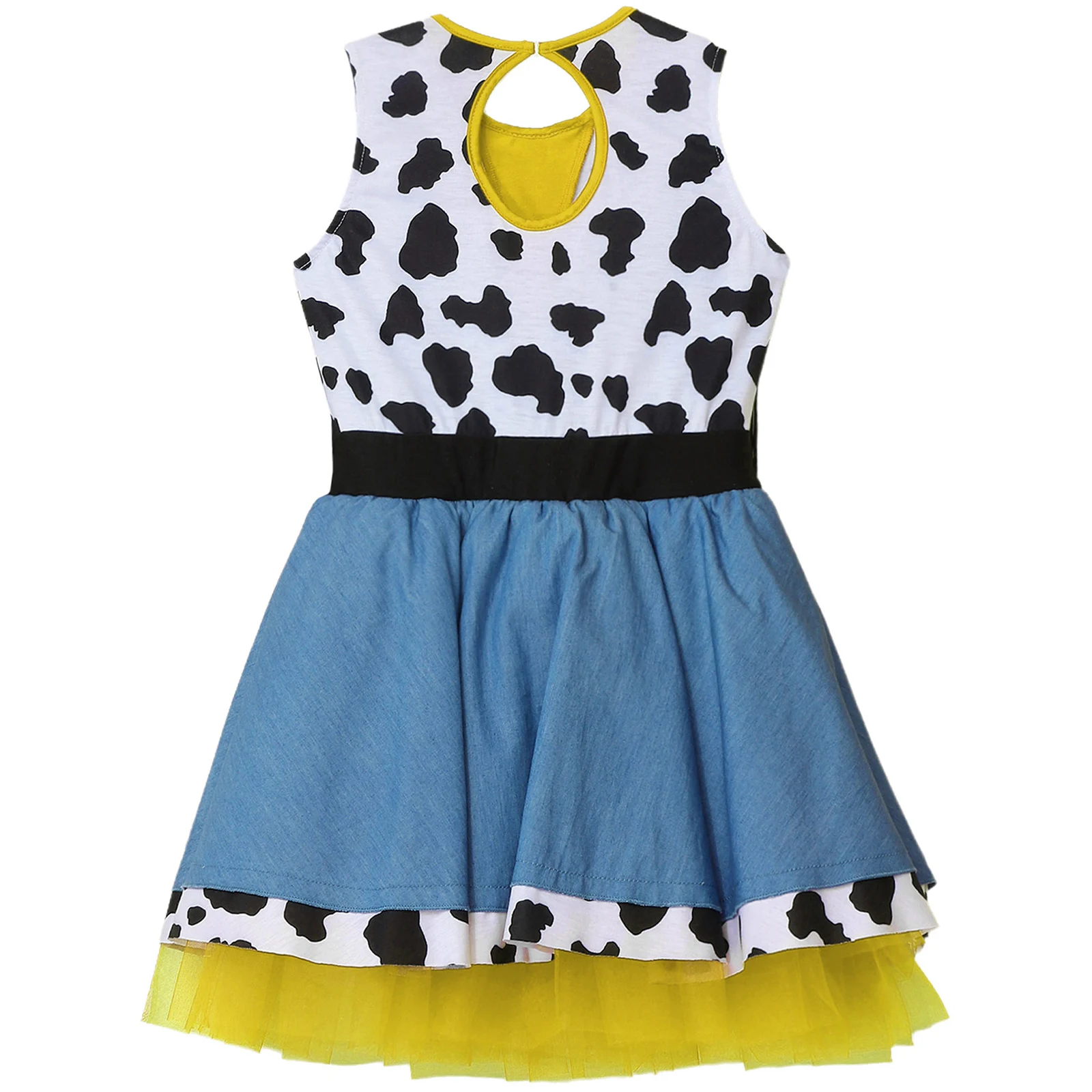 3 قطعة/المجموعة الفتيات هالوين راعية البقر الغربية فستان زي بلا أكمام البقرة طباعة هامش توتو فستان مع كاوبوي باندانا وقبعة #4