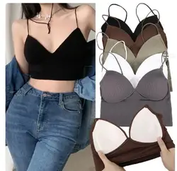 2023 Frauen Tops sexy solide Crop Top Frauen Tanktops ärmellose schlanke Camis mit BH Basic Unterwäsche gepolsterte BH Tops