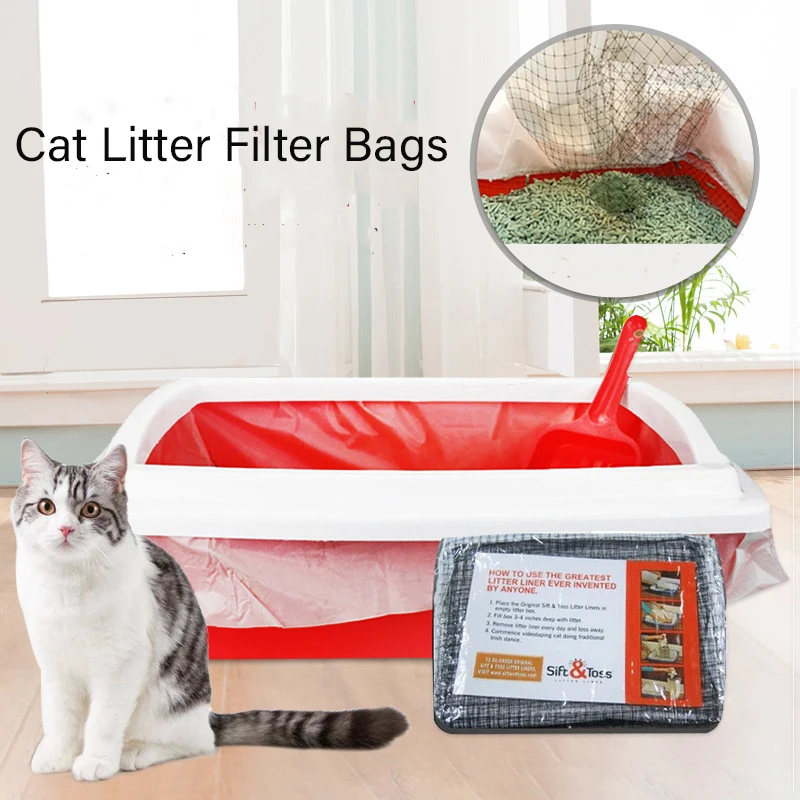 10Pcs Reusable Cat Litter Box Liners, Drawstring Sifting Bags with Filter Net, Thick Sand Bags