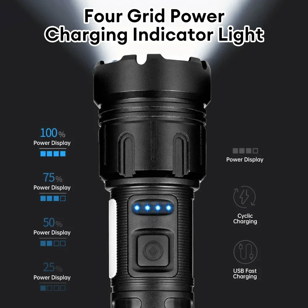 充電式LED懐中電灯,強力なズームトーチ,長距離,戦術的なランタン,1000000lm,3000m