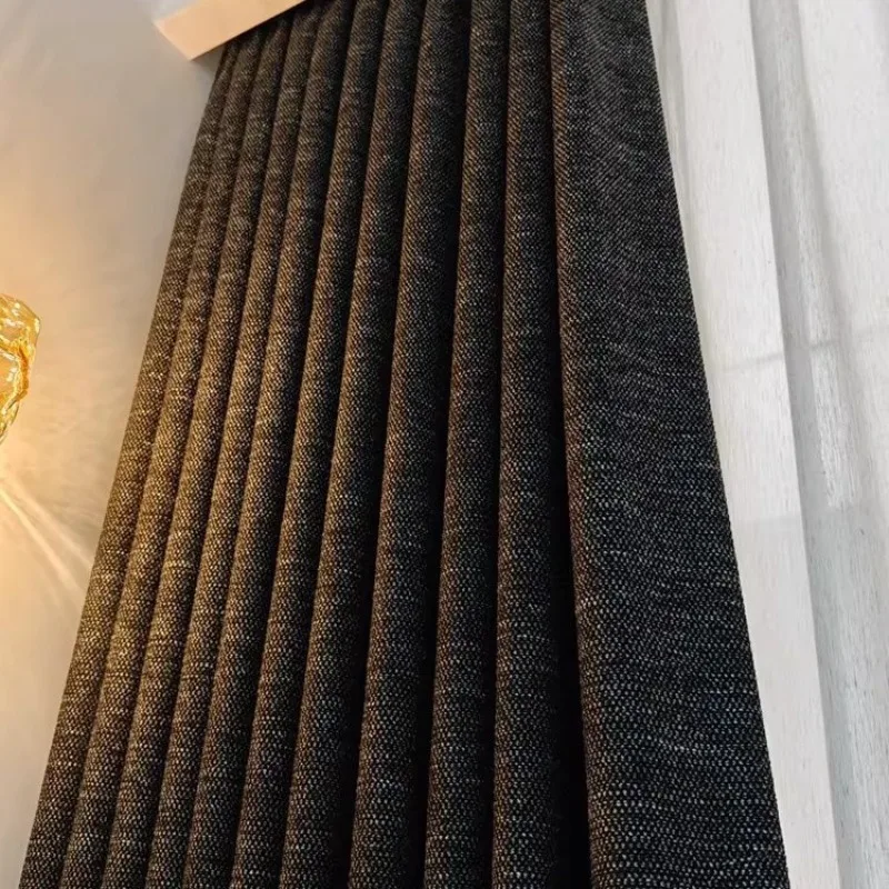 Modern Italian Minimalist Style High-End Black Cotton Linen Curtains High Light Blocking Living Room Bedroom Curtains Decor