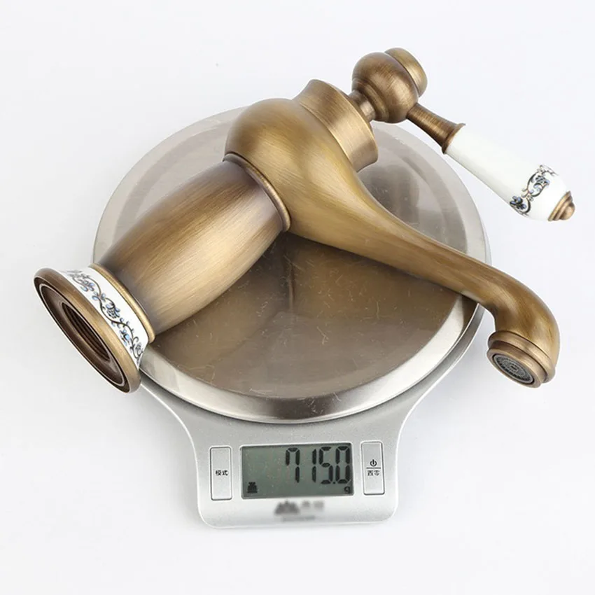 Deck Mounted Bathroom Sink Faucet Single Lever Control One Hole Mixer Tap Basin Faucet with Beautiful Pattern, Brushed, Brass