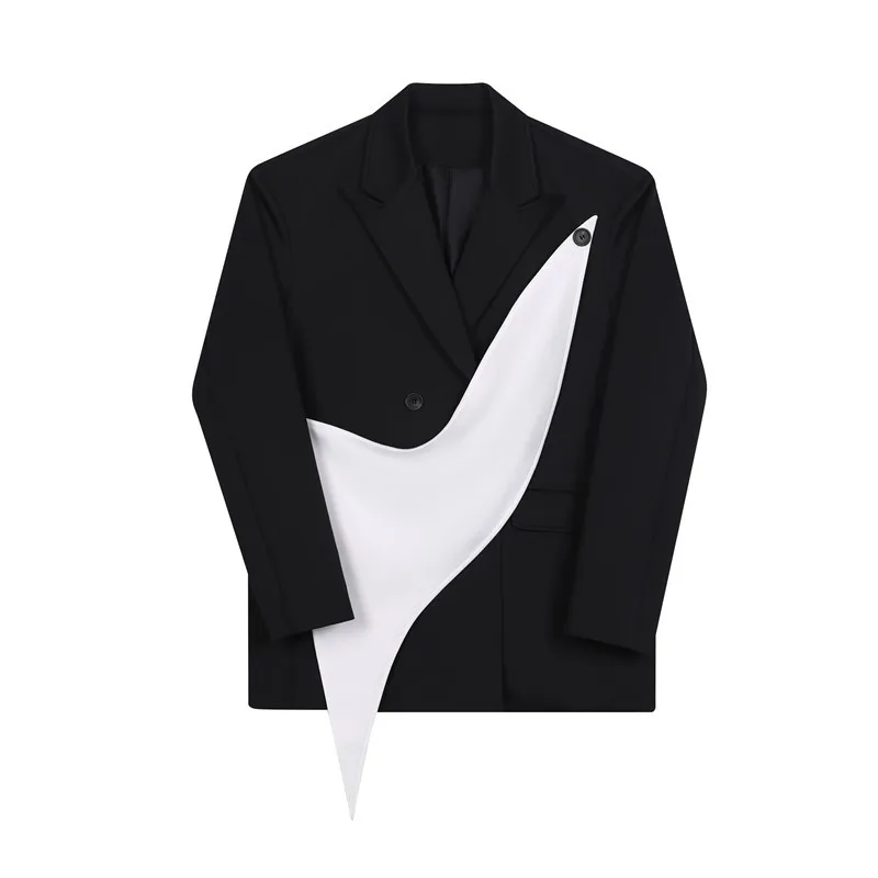 Tannt Women Blazer Asymmetry White Black Color Matching Women Blazers And Jackets Patchwork Vintage Oversize Suit Coats 2023 New