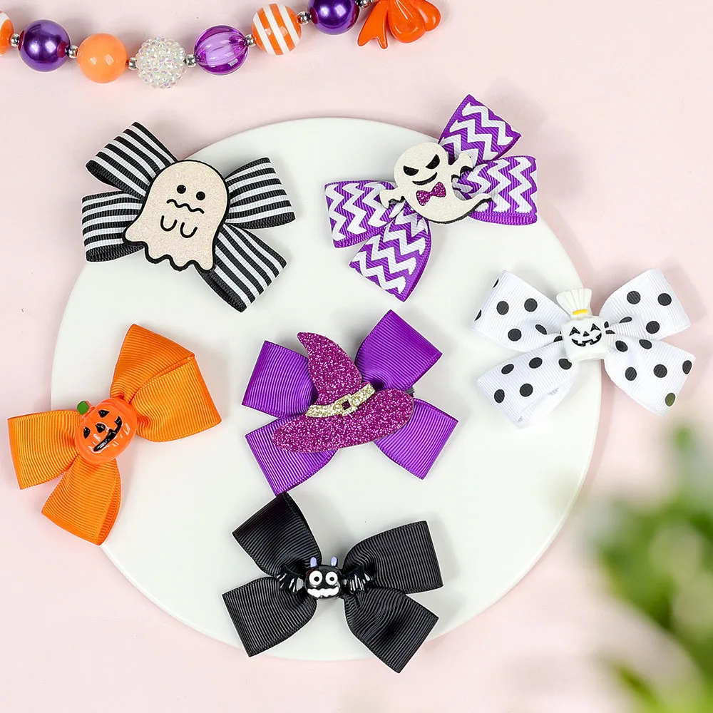 2 pcs New hair clips for kids Halloween presents for girls Pumpkin head spider witch hat ghost bow duck beak hairpin