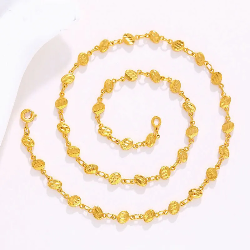 XP Jewelry --( 45 cm * 5.5 mm) Pure Gold Color Bread Beads Chain Necklaces for Men Women Fashion Jewelry Nickel free