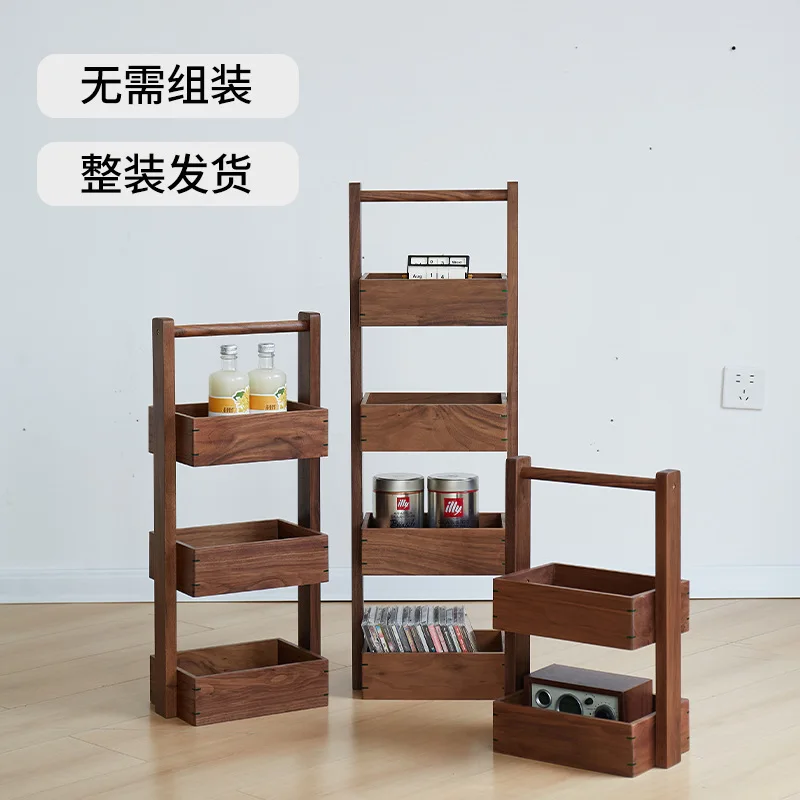 Walnut multi-layer rack Solid wood rack Wooden multi-layer storage box Kitchen bathroom storage