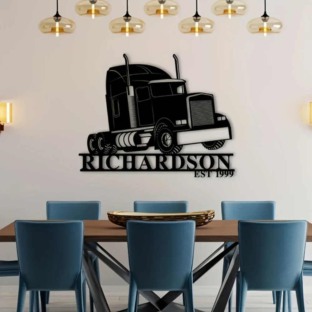 

1PC Simple Ironwork Custom Retro 18 - Wheeler Metal Sign For Truck Enthusiasts Enamel - Coated Personalized Gift Wall - Hanging