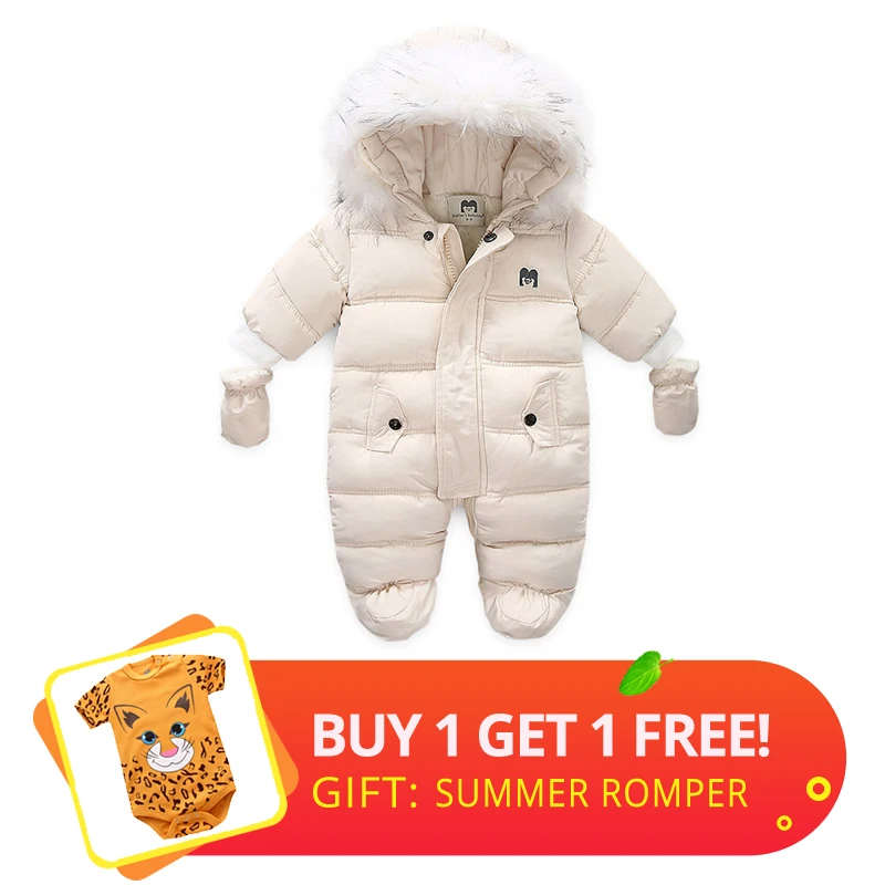 IYEAL Winter Baby Clothes With Hooded Fur Newborn Warm Fleece Bunting Infant Snowsuit Toddler Girl Boy Snow Wear Outwear Coats