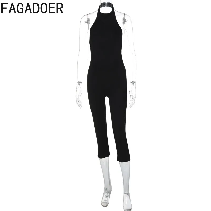 FAGADOER Sexy Bodycon Jumpsuit Women Solid Color Sleeveless Backless Skinny One Piece Romper Female Party Nightclub Overalls New