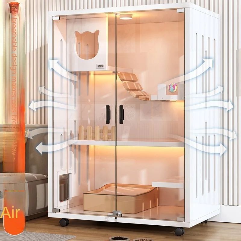 

Super Large Indoor Cat Villa Full Solid Wood Cat Cage With Double Layer Cabinet Pet Nest For Household Use