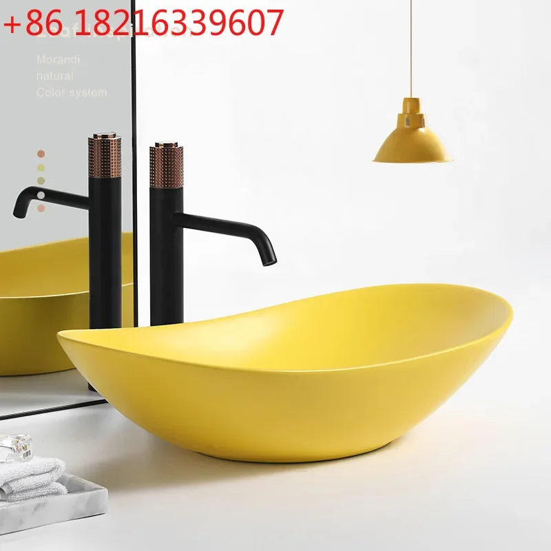 Nordic matte yellow ceramic table basin household personalized wash basin hotel