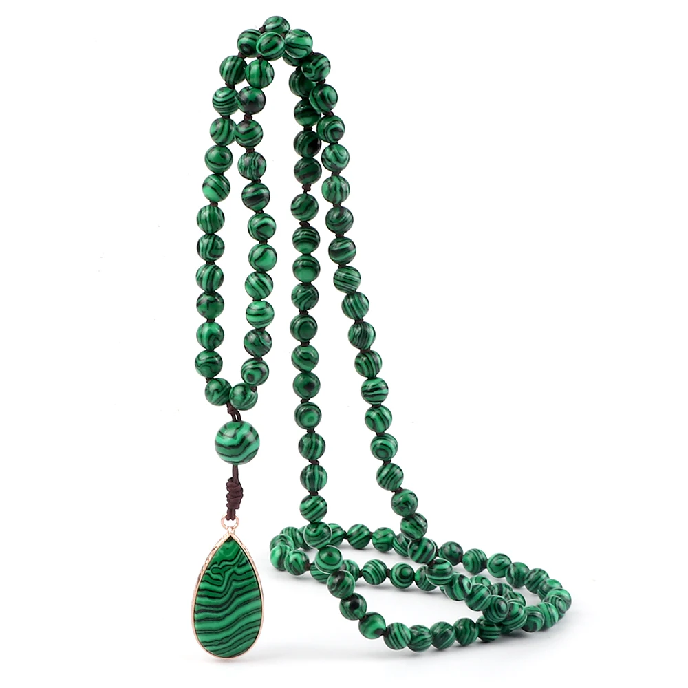 Natural Malachite Stone Beaded Necklaces&Bracelets Women Green Beads Pendants Charms 108 Mala Prayer Necklaces Men Yoga Jewelry