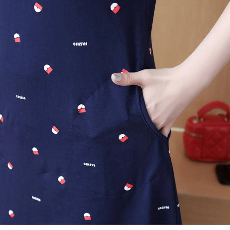 Summer Women Cotton T-shirt Dresses Female Polo Collar Short Sleeve Large Size 4XL Elegant A Line Print Black Navy Blue Vestidos