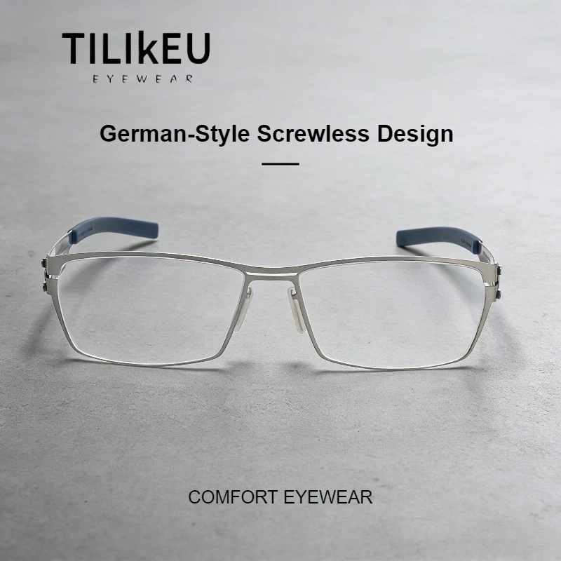German-Style Ultra-Light Elasticity Thin Steel Business Men's Glasses Frames Retro Square Full Rim Screwless Eyeglasses Eyewear