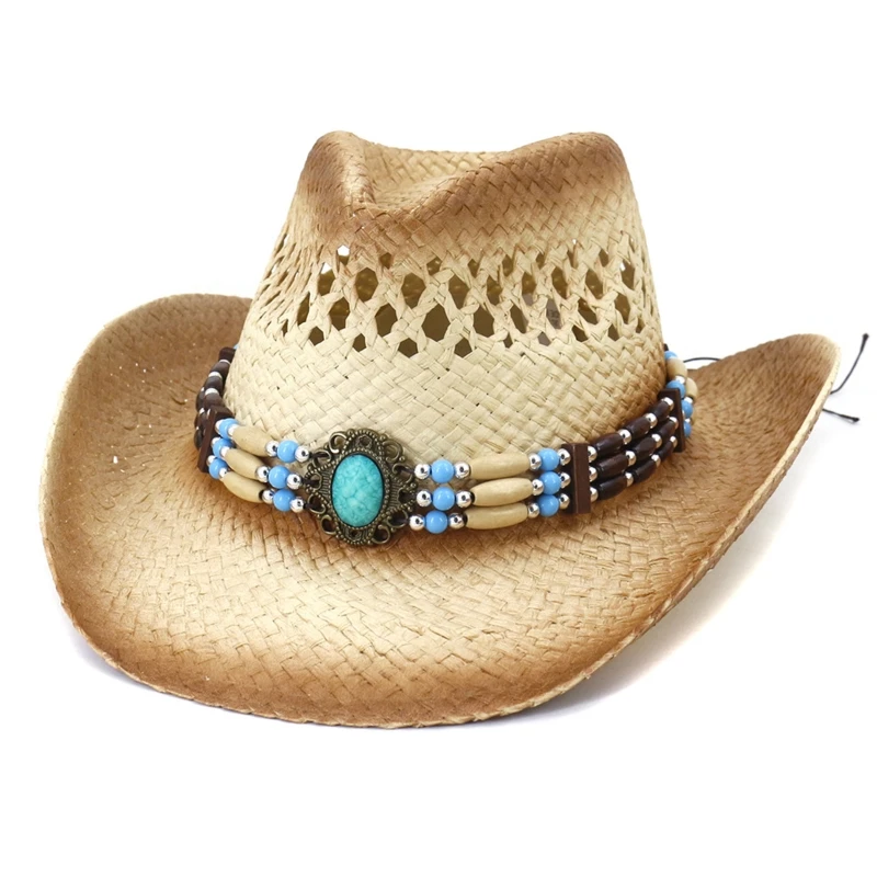 for Creative Straw Weaving Cowgirl Hat Wide Brim Anti-uv Hat Breathable for Wedd