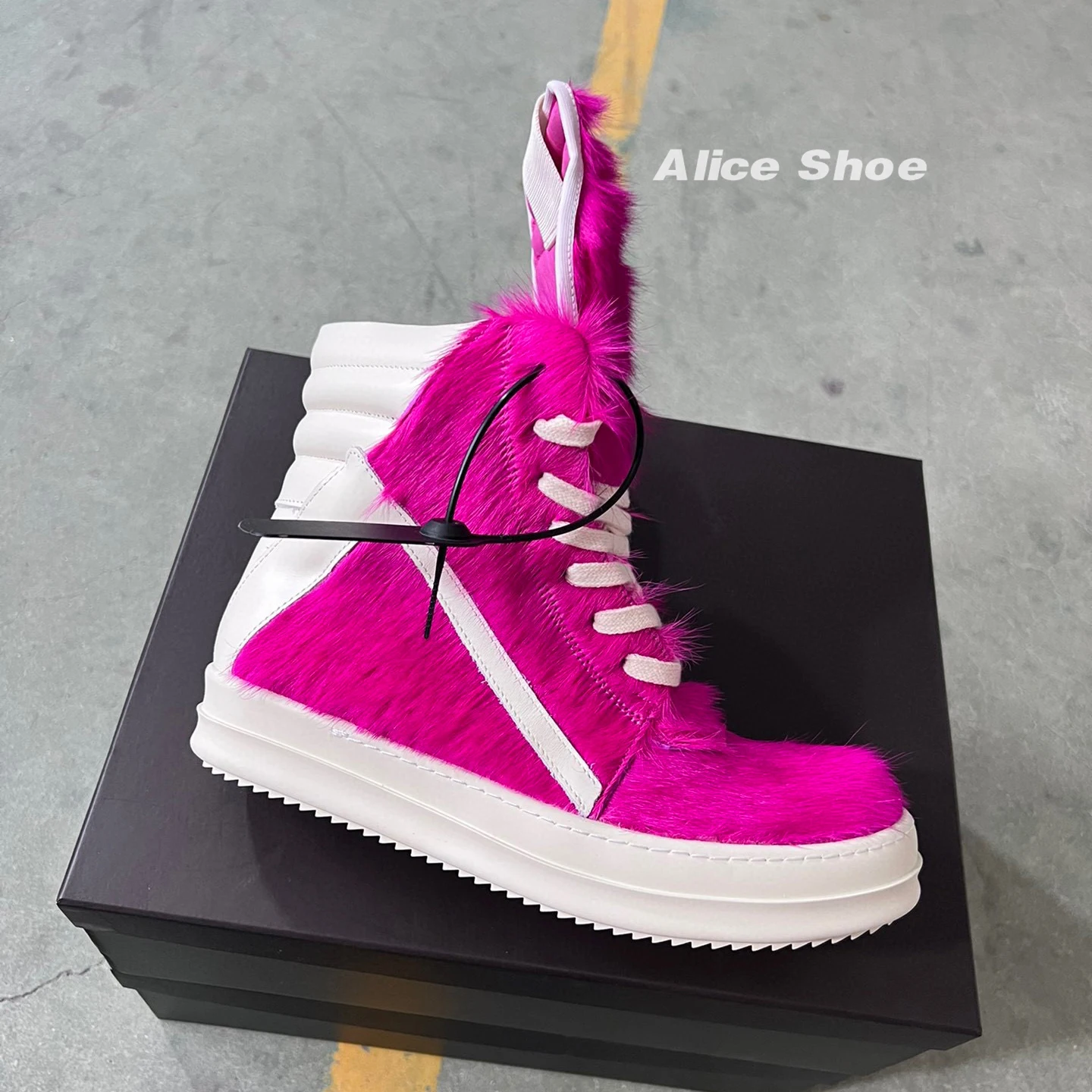 Outdoor Designer Women Ankle Boot Horse Fur Casual Men Sneaker Leather High Top Geobasket Rose Red Zip Platform Street Shoe