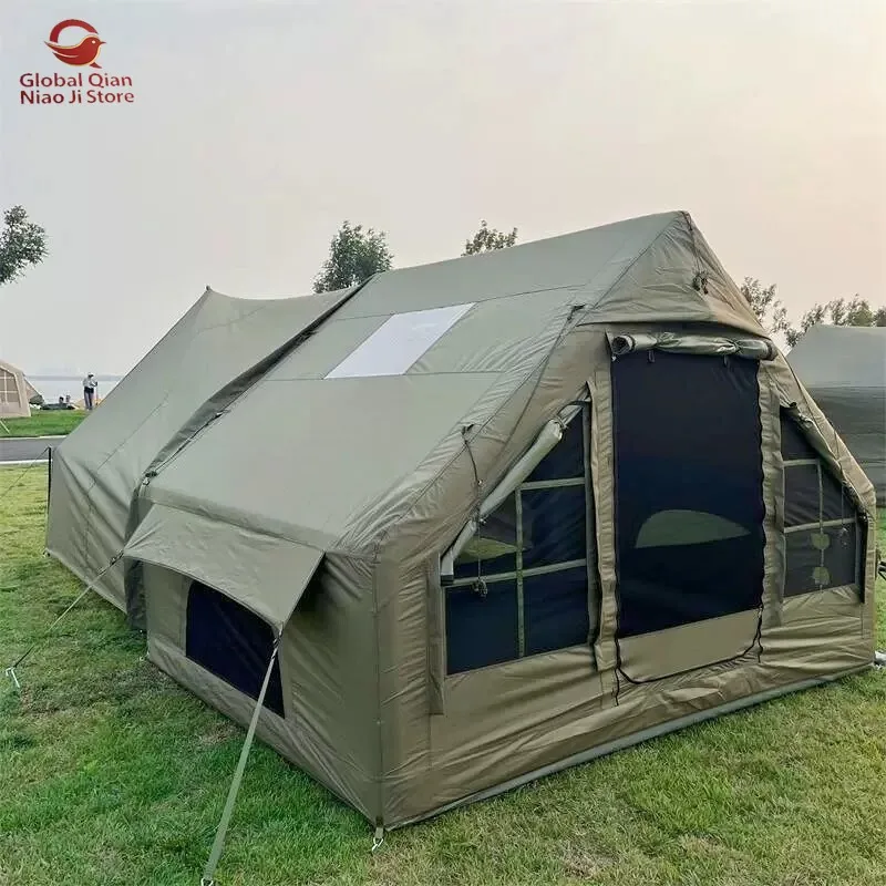 7.0 Square Meters 600D Thickened Oxford Fabric Outdoor Inflatable Tent Windproof Rainproof with Ground Beams for Camping