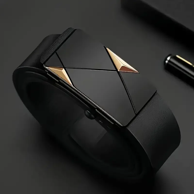 حزام جلد PU أنيق للرجال - أحزمة عصرية للحياة اليومية والترفيه والحفلات والمهرجانات والعمل وإبزيم تلقائي للأعمال