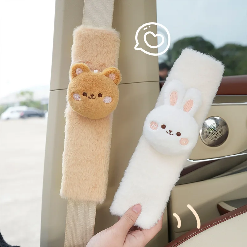 Cute Bear & Rabbit Car Seat Belt Cover for Kids - Soft, Anti-Chafing, Trendy Design, Essential Car Accessory to Decor & Protect!