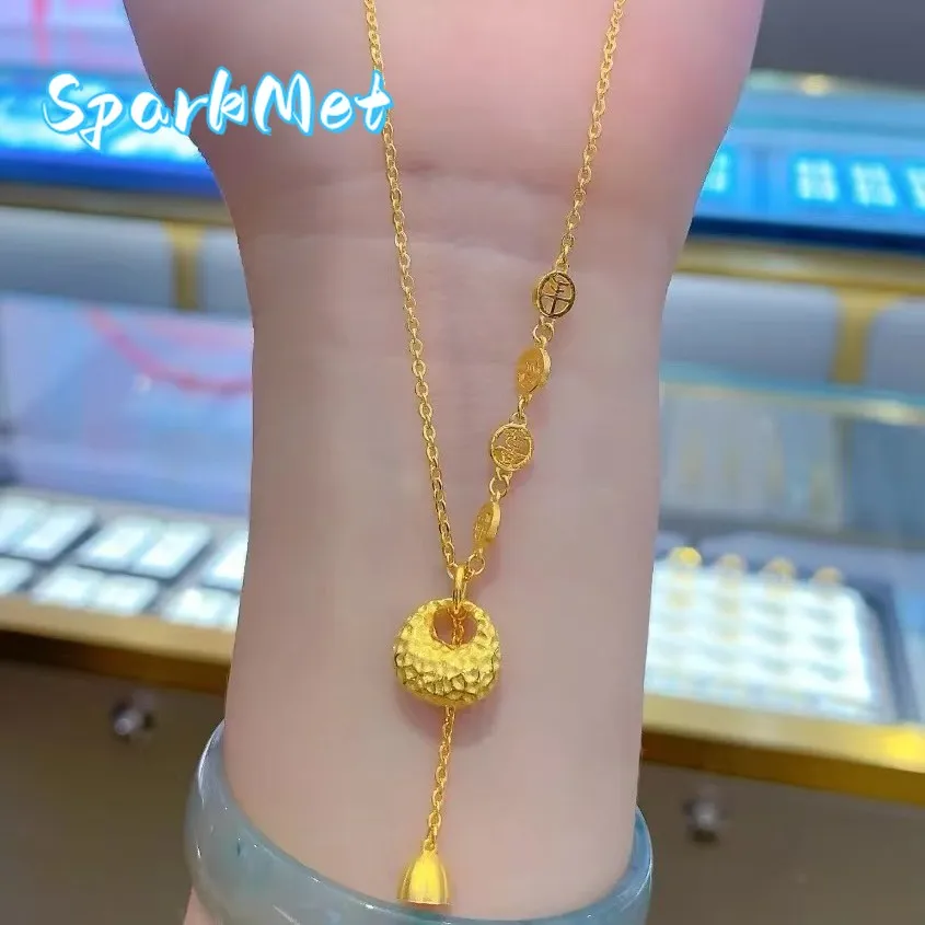 

Новое колье Sparkmet в китайском стиле из настоящего золота 9999 пробы (24K) с подвеской Xiaofubao, полая цепочка на ключицу с символом Фу, женская цепочка-оберег для сумки, приносящая удачу