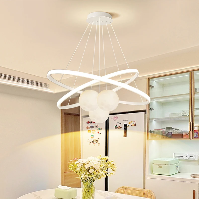 현대식 LED 천장 램프 펜던트 조명 거실 식당 침실 원형 링 알루미늄 바디 실내 조명 기구