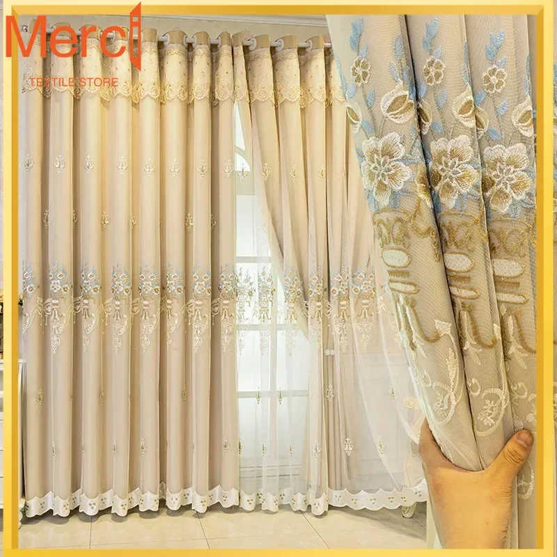 Simple High Shading Curtains For Bedroom New Double-layer Embroidered Gauze Integrated Living Room Thermal Insulation Sunscreen