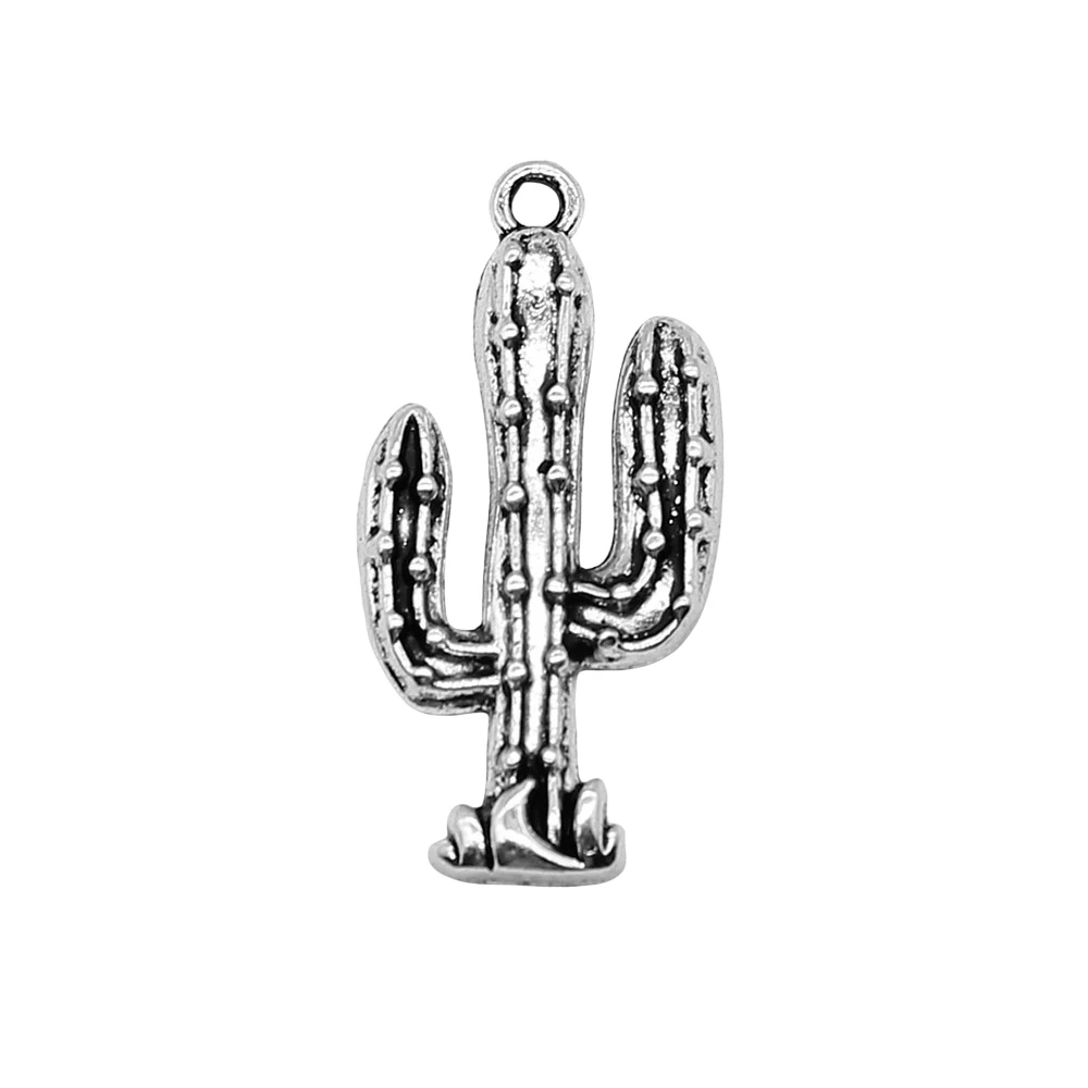 4pcs/lot 16x33mm Cactus Charms For Jewelry Making Antique Silver Color 0.63x1.3inch